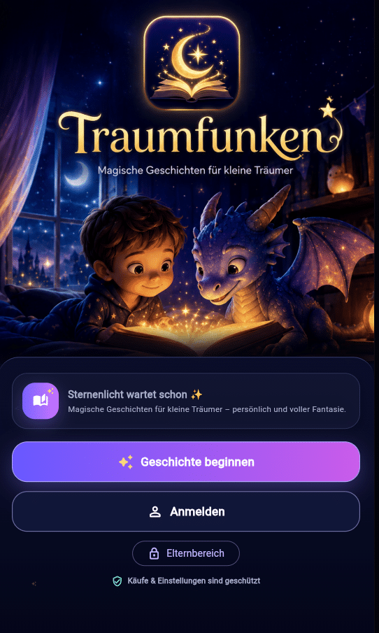 Traumfunken Startscreen