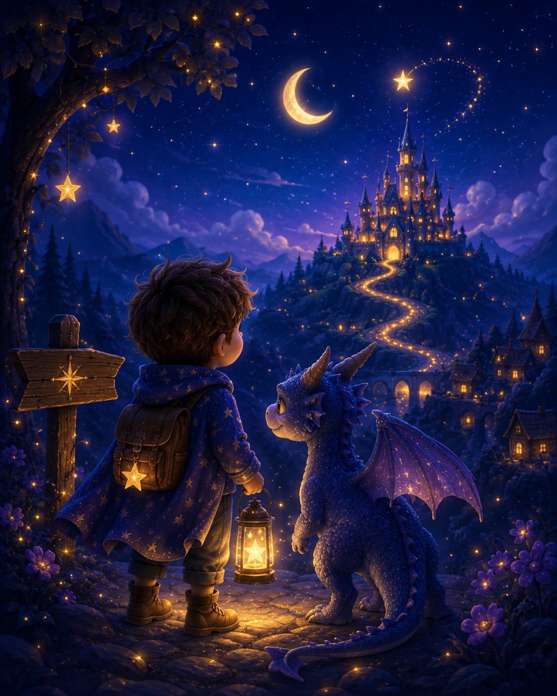 Kind und Drache auf dem Weg durch ihre Traumwelt